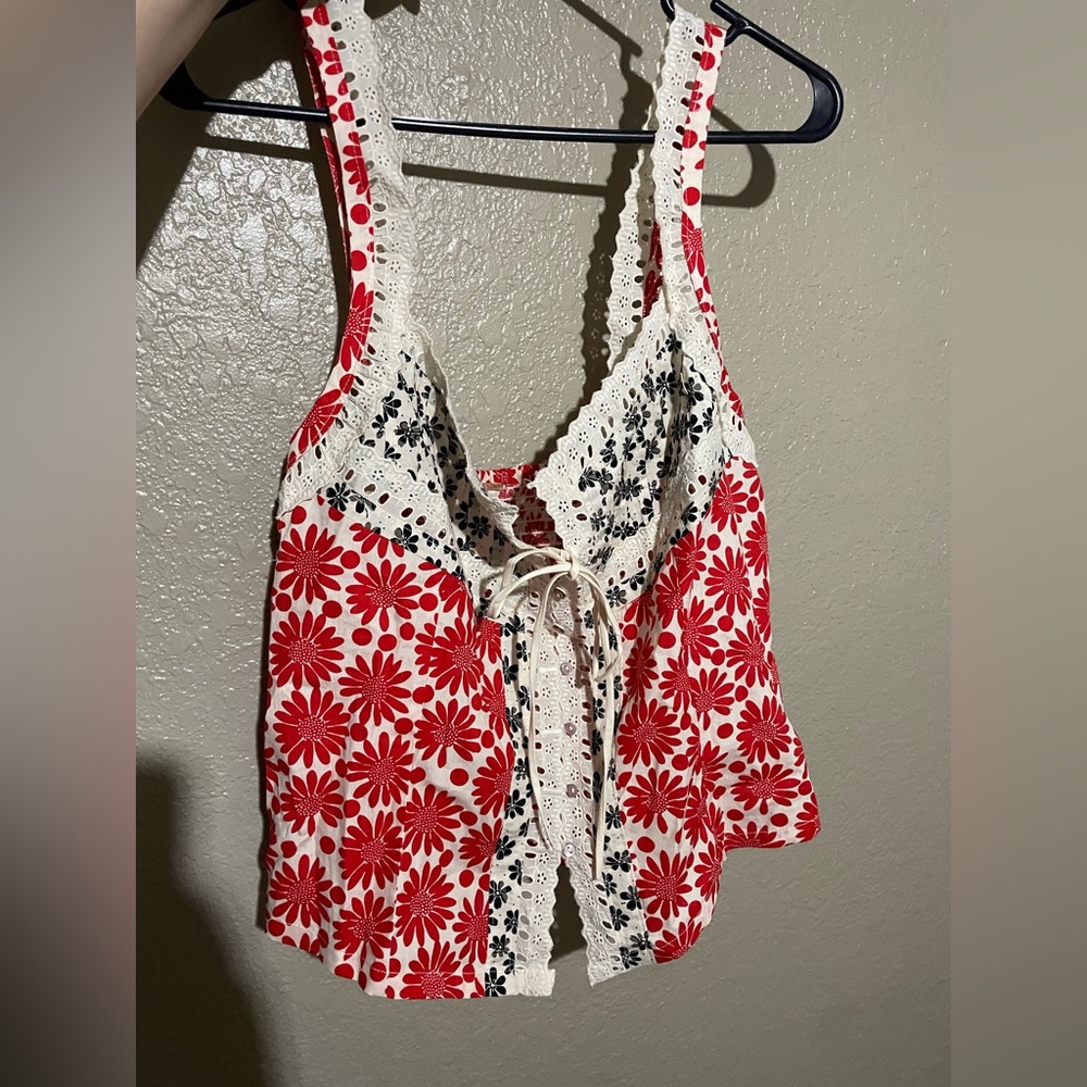 Free People Red and Black Floral Camisole